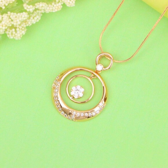 "Rose Gold Circular Pendant with Floating Crystal Flower Design, XPPT1487 - Picture 12 of 12